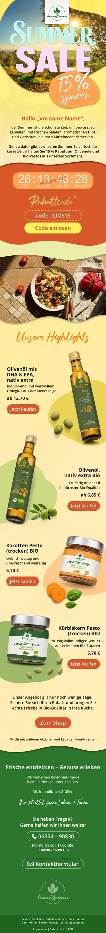 E-Mail-Design Bruno Zimmer: Summer Sale