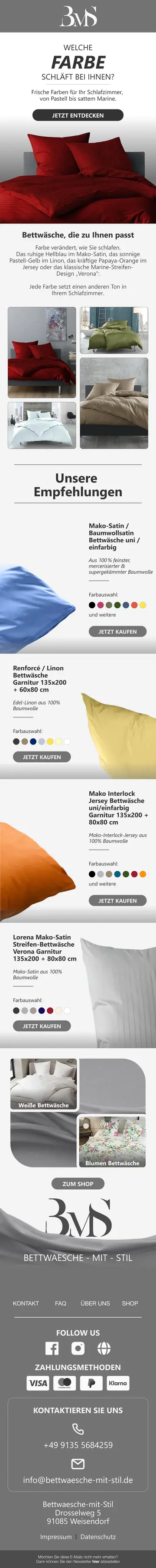 E-Mail-Design BMS Bettwaren: Welche Farbe schläft bei Ihnen?