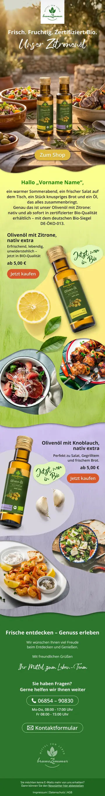 E-Mail-Design Bruno Zimmer: Olivenöl mit Zitrone & Knoblauch