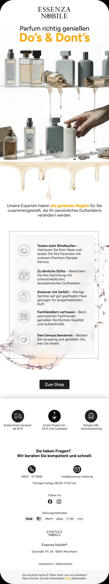 E-Mail-Design Essenza Nobile: Parfüm Do's & Dont's