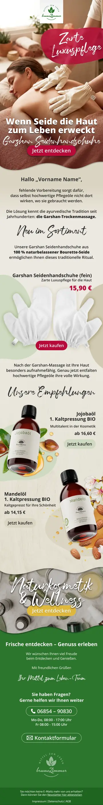 E-Mail-Design Bruno Zimmer: Garshan Seidenhandschuhe