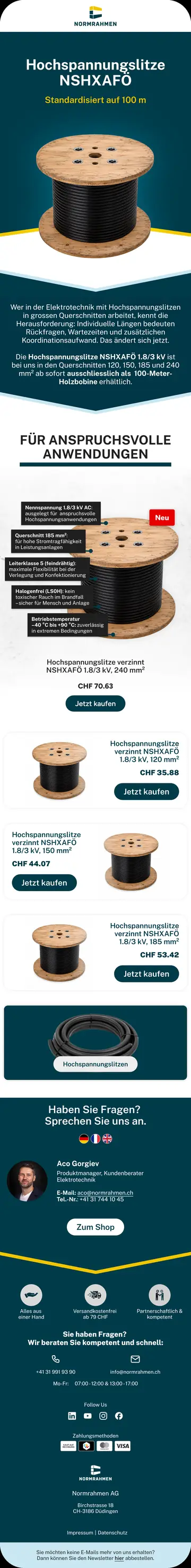 E-Mail-Design Normrahmen: Hochspannungslitze NSHXAFÖ