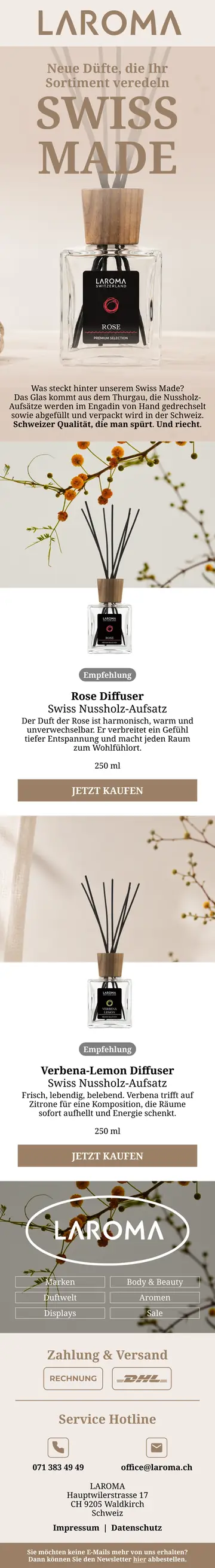 E-Mail-Design LAROMA: Swiss Made — Düfte aus dem Engadin