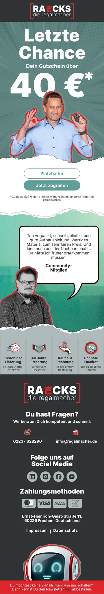 E-Mail-Design RAECKS: Warenkorb-Reminder mit Gutschein