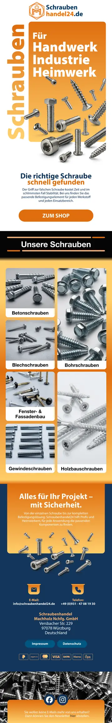 E-Mail-Design schraubenhandel24: Sortiment Schrauben