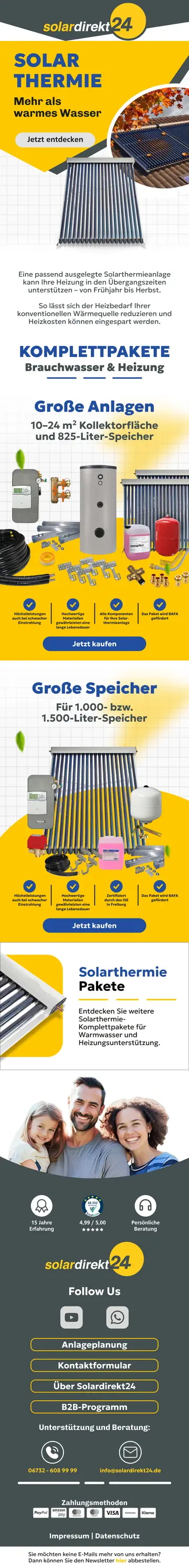 E-Mail-Design solardirekt24: Solarthermie zur Heizungsunterstützung