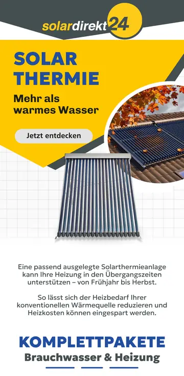 solardirekt24 email design: Solar thermal energy for supplementary heating