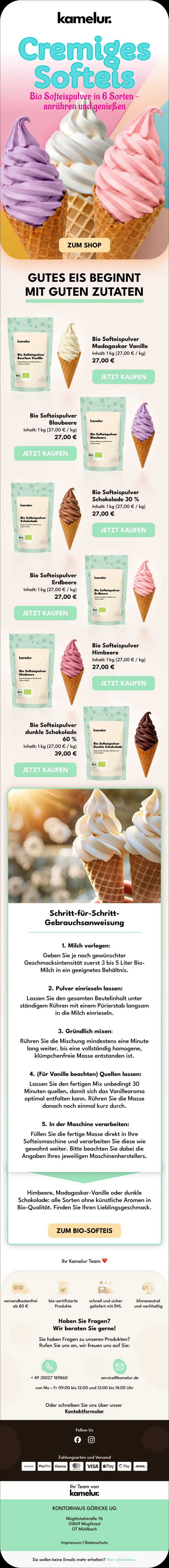 Kamelur: Sortimentsvorstellung Softeis