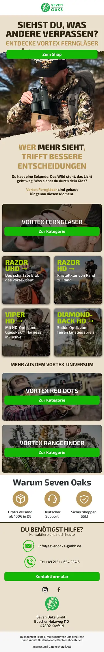 E-Mail-Design Seven Oaks: Sortiment Vortex Ferngläser
