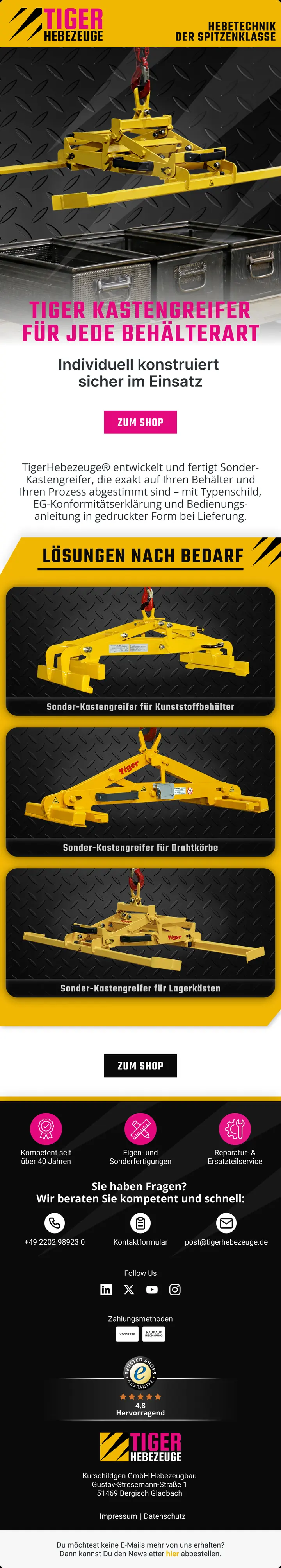 TIGER Hebezeuge: Kastengreifer für jede Behälterart