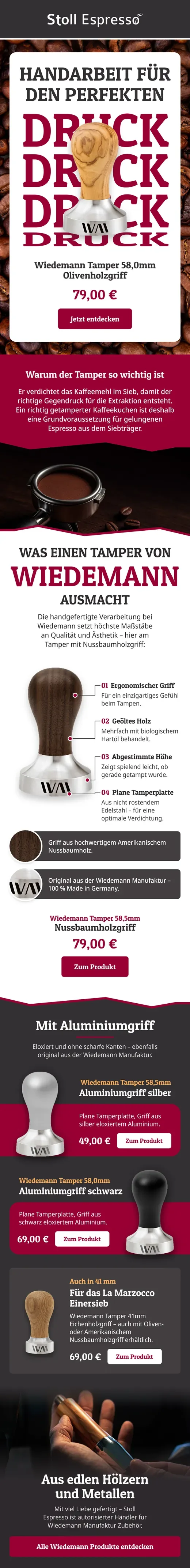 Newsletter from Stoll Espresso: Wiedemann Tamper